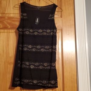 Express black sleeveless top with gold-colored Lace embellishments. NWT Medium